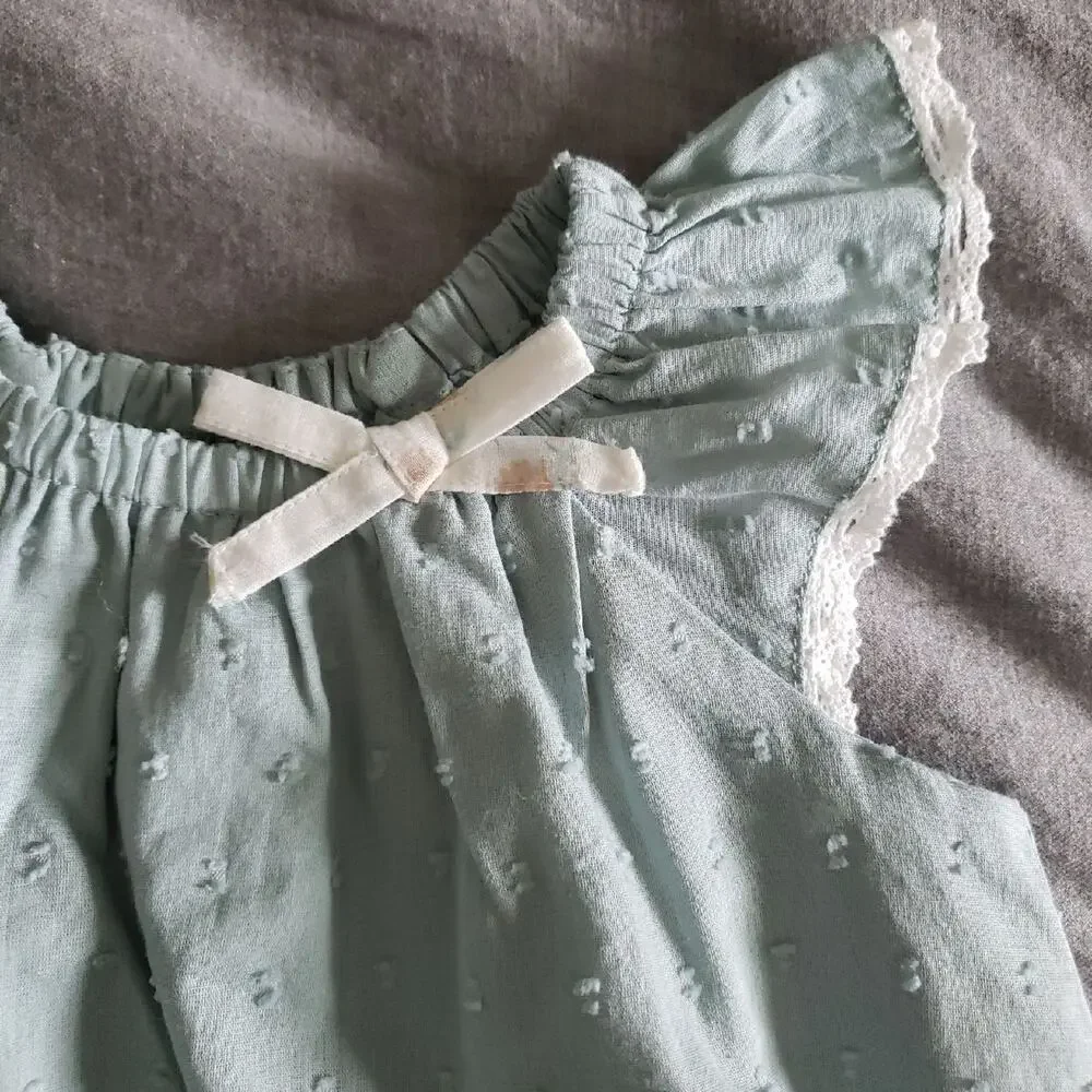 NWT Shabby Chic Baby Girl 3pc Set 3-6 Months Teal Bubble Romper Floral Headband
